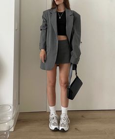 Grey Blazer Outfit, Pose Fotografi, 파티 드레스, Blazer Outfit