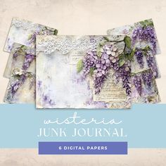 an image of a book with purple flowers on it and the title, western junk journal 6 digital papers