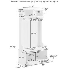 an image of a white cabinet with measurements