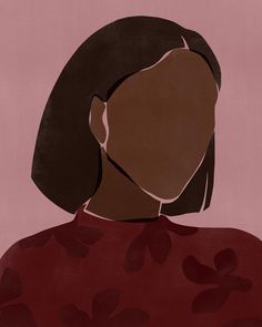 a painting of a woman's profile in brown and pink tones, with dark hair