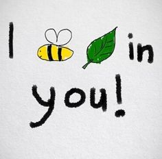 the words i love you are written in black ink on a white background with two bees