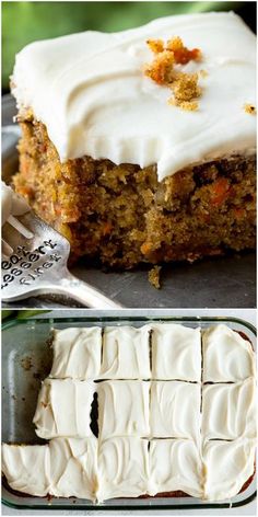 carrot cake with cream cheese frosting on top