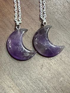 So excited to be able to offer these gorgeous half-moon amethyst pendants! Moon-shaped jewelry is always so intriguing to me. These pendants are a stunning shade of purple. An 18-inch silver plated necklace is included. The moon shapes are approximately 1 inch long. Would make a great gift for the star-minded folks in your life! Shade Of Purple, Crystal Heart Pendant, Amethyst Point, Rose Quartz Heart, Moon Shapes, Silver Plated Necklace, Amethyst Pendant, Moon Pendant, Crystal Heart