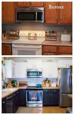 before and after pictures of a kitchen remodel