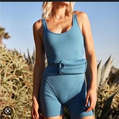 Perfect Brand New Condition Jumpsuit! So Cute!!! I Love The Coordinating Belt Bag! A Cant Miss For Summer! Blue Athleisure Bodysuit For Summer, Blue Athleisure Jumpsuits And Rompers For Summer, Blue Casual Jumpsuits And Rompers For Workout, Blue Sporty Bodysuit For Loungewear, Sporty Blue Bodysuit For Loungewear, Space Pants, L Space, Belt Bag, Pant Jumpsuit