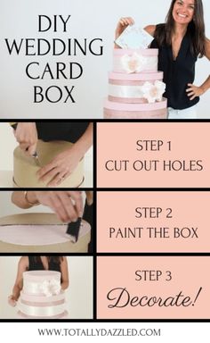 the instructions for how to make a diy wedding card box, including step - by - step instructions