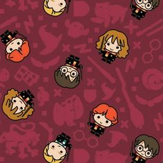 harry potter and hermione's hogwarts pattern on a red background