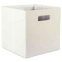 a white storage box with a handle on the front and bottom, for storing items