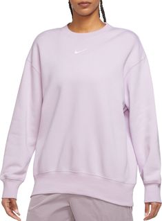 Fit & Design: Oversized fit sweatshirt Smooth on the outside and cozy on the inside, brushed fleece is the go-to material for colder temperatures The taller ribbing at the hem and cuffs adds support and keeps things in place Crew neckline Pullover design for easy, comfortable wear Embroidered Swoosh logo at chest Additional Details: Machine wash Nike Crewneck Sweatshirt Womens, Nike Crewneck Sweatshirt, Purple Crewneck, Nike Crew Neck, Nike Sportswear Women, Xmas 2024, Nike Crewneck, Purple Nikes, Women's Sportswear