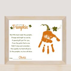 an orange handprint with the words, you little pumpkin