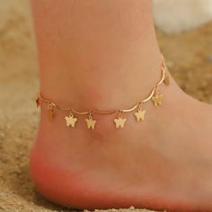 Gold Butterfly Charm Anklet New Bundle & Save - Enjoy 20% Off When You Purchase Two Or More Items From My Closet! The Butterfly Has Been A Symbol Of Transformation, Hope And Faith For Thousands Of Years. The Butterfly Is Also A Symbol Of Rebirth, Since It Goes Through So Many Life Cycles -- From Larva To Caterpillar To Chrysallis And Finally To A Beautiful, Flying Butterfly. Plated Alloy Weight: 5g Approx. Maximum Length: 10.25 Inches You Can Find The Silver Version Of This Anklet In My Closet A Cheap Flower-shaped Bracelets For Vacation, Ankle Accessories, Beach Foot Jewelry, Butterfly Anklet, Anklet For Women, Foot Chain, Charm Anklet, Beach Anklets, Ankle Chain