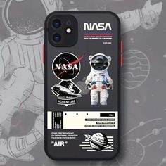 an astronaut phone case with the nasa logo and space shuttles on it's back