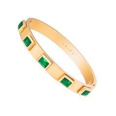 Enchanting Emerald Bangle on display Green Stones, Green Stone, Gold Plating, Timeless Pieces, Enchanted, Emerald, 18k Gold, Gold Plate, Bangles