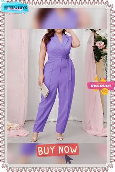 Plus Size Women's Chic Sleeveless Blazer Jumpsuit Lace-up Slim Waist Pants Elegant Sleeveless Purple Jumpsuits And Rompers, Purple Jumpsuits And Rompers For Summer Workwear, Purple Summer Jumpsuits And Rompers For Work, Summer Purple Jumpsuits And Rompers For Work, Blazer Jumpsuit, Jumpsuit Lace, Sleeveless Blazer, Plus Size Jumpsuit, Pants Design