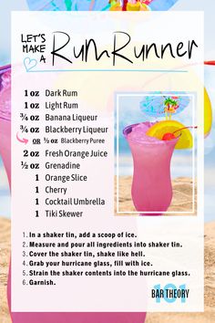 an advertisement for a pink drink on the beach with information about how to make it