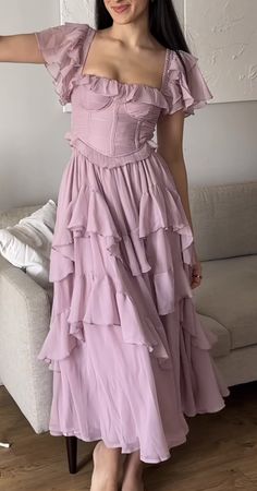 Layered Flowy Dress, Cute Flowy Dresses Long, Flowy Colorful Dress, Modest Flowy Dresses, Pastel Color Gown, Spring Tea Party Outfit, Pastel Dress Outfit Wedding, Wedding Guest Dress Pastel, Modest Birthday Outfit