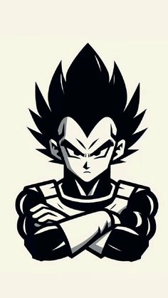 a black and white image of gohan with his arms crossed