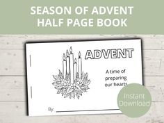 the season of adventure half page book is shown with candles and holly wreaths on it