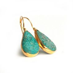 Turquoise Drop Silver Earrings Coated in 18Karat Gold Turquoise Gemstone Brass Jewelry, Turquoise Hallmarked Earrings For Gift, Turquoise Teardrop Brass Jewelry, Handmade Turquoise Earrings For Anniversary, Bubble Mailer, All That Glitters, Turquoise Jewelry, Gift Boxes, My Jewellery