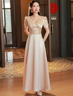 Size: S, Style: Style A Simple Dress Bridesmaid, Plus Size Satin Gown, Bridesmaid Dress Styles Satin, Model Dress Satin, Satin Bridesmaid Dresses With Sleeves, Satin Gown Bridesmaid