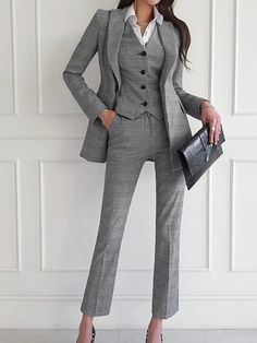 Professional Single Breasted Suit Sets, Professional Single-breasted Suit Sets, Single Breasted Fitted Sets For Workwear, Semi-formal Office Lady Sets With Suit Collar, Fitted Single Breasted Sets For Workwear, Fitted Office Lady Pantsuit For Business, Fitted Pantsuit For Business, Office Lady Style, Fitted Dress Pants For Business, Fitted Dress Pants For Office