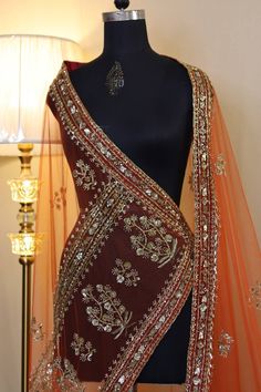 Dupatta Hand Embroidery, Dupatta Bridal, Orange Dupatta, Unique Wedding Veils, Wedding Dupatta, Dupatta Designs, Embroidery Dupatta, Bridal Dupatta, Anarkali Lehenga