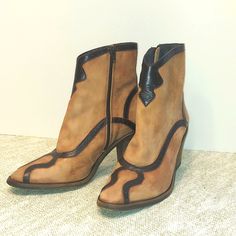 Absolutely Gorgeous Boots, A Rare Find In Such Near Perfect Condition! Mixed Leather With Stitching Details, Buttery Soft Padded Insoles, Side Zip, Wrapped 3 1/4 Heel. Eur Size 38 Excellent Used Condition Beige Leather Heels With Suede Lining, Beige Leather Heeled Boots With Snip Toe, Western Style Leather Evening Boots, Leather Heels With Reinforced Heel And Snip Toe, Western Almond Toe Heels Medium Width, Western Almond Toe Heels, Western Leather Heels With Round Toe, Western Style Leather Heels With Pointed Toe, Leather Western Heels For Fall