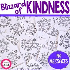 a bunch of stickers with words on them that say, blizzard of kindness