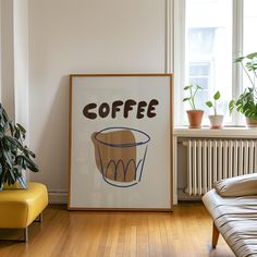 there is a coffee poster on the wall