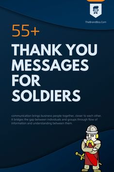 the front cover of 55 + thank you messages for soldiers, with an image of a soldier