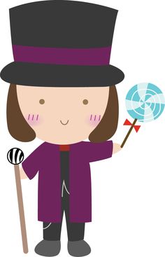 a woman with a top hat holding a lollipop and a stick in her hand