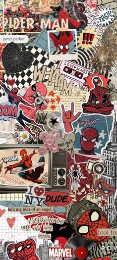 a collage of stickers and decals from the spider - man movie is shown in this image