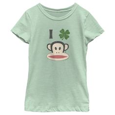 Get lost in the bright and colorful world of Paul Frank with all new officially licensed apparel featuring your favorite playful and happy characters from Planned Pines past and present! This fun new Girls' Paul Frank St. Patrick's Day Four-Leaf Clover Julius Graphic T-Shirt features a distressed graphic that says: "I (four-leaf clover graphic) Julius the Monkey across the front. Grab one of these sweet new tees today and let your imagination run wild! Color: Green.  Gender: female.  Age Group: Paul Frank Outfit, Paul Frank Clothes, Julius The Monkey, St Patricks Day Outfits, St Patrick's Day Outfit, Paul Frank, Colorful World, Girls Graphic Tee, Graphic Tee Design