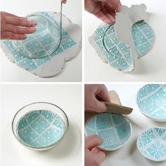 four pictures showing how to make an ornament