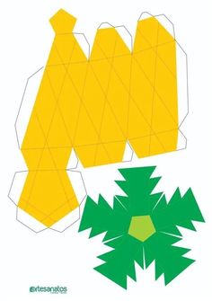 an origami cut out of yellow and green paper