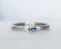 Blue Sapphire Stacking Ring - 3mm Ceylon Blue Sapphire 18k Yellow Gold and Sterling Silver Tiny Diamond Ring, Simple Diamond Ring, Ceylon Blue Sapphire, Lake Oswego, Diamond Stacking Rings, Stack Ring, April Birthstone, Tiny Diamond, Stacking Ring