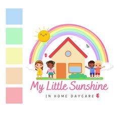 the logo for my little sunshine in home day care, with three children standing outside