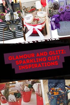 a collage of pictures with the words glamour and glitz sparkling gift inspirations