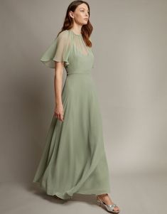 Mona Angel Sleeve Maxi Dress Green | Evening Dresses Green Evening Dresses, Monsoon Dress, Green Evening Dress, Evening Dress Collection, Sage Dress, Angel Sleeves, High Waisted Flare Jeans, Angel Sleeve, Workwear Fashion