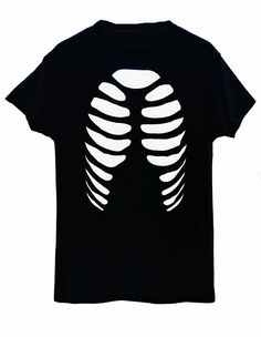 "Show off your awesome style with the Rib Cage Cutout T Shirt!  Each Sassy's Edgy Designs shirt is hand-cut all the way through the fabric so you have the option to wear something underneath or let your skin show through. *This design is on the front of the shirt only. **Please review the sizing chart before purchasing your cutout t shirt to make sure the shirt will fit because I do not accept refunds, thanks! Sizing is measured across the chest not the waist: Small: 34\"-36\" Medium: 38\"-40\" Large: 42\"-44\" X-Large: 46\"-48\" XX-Large: 50\"-52\" XXX-Large: 54\"-56\" Length from shoulder to bottom hem: Small: 27\" Medium: 29\" Large: 31\" X-Large: 31.5\" XX-Large: 32\" XXX-Large: 34\" Sassy's Edgy Design t shirts are made with a thin cotton t shirt and have raw edges. Because of this I Diy Edgy Clothes, Skeleton Top, Mens Halloween Shirts, T Shirt Weaving, Skeleton Tshirt, Cut Tee Shirts, Skeleton Shirt, Halloween Skeleton, Old T Shirts