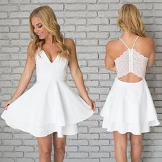 White Satin Spaghetti Straps Short Mini White V neck Homecoming Dresses,PD49243 on Storenvy Teen Homecoming Dresses, Graduation Attire, Homecoming Dresses For Teens, Short White Dress, Evening Mini Dresses, Mini Homecoming Dresses, Satin Homecoming Dress