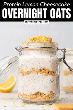 lemon cheesecake overnight oats in a mason jar