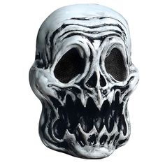 a close up of a skull mask on a white background