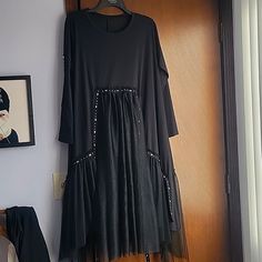 Simple Moderne Nwot Cotton And Lace Armpit To Armpit 22" Overall Length 48 Black Lagenlook Long Sleeve Dress, Black Dresses For Alternative Fashion In Fall, Black Witchy Dress For Fall, Witchy Black Dress For Fall, Fat Goth, Goth Dress, Overalls, Womens Dresses, Lace