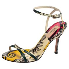 These sandals from the House of Valentino will let your feet appear stylish and chic! They are made using multicolored printed leather on the exterior and exhibit crisscross straps on the upper, an ankle-strap detail, and gold-toned hardware. They are elevated on 10 cm heels. Includes: Original Dustbag, Original Box, Heel Tips Valentino High Heels, Valentino Garavani Shoes, Leather Heels Sandals, Weeknight Dinners, Fashion High Heels, Shoe Obsession, Shoe Lover, Fashion Aesthetic, Ankle Straps