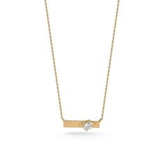 The Teddi Paige Fluted Oval Bar Necklace is the epitome of refined elegance, elevating the classic bar necklace to new heights. Crafted with a unique fluted texture in 14k gold, the necklace showcases fine ridges that catch the light beautifully, adding depth and dimension to the design. At its center, a brilliantly angled oval diamond enhances the piece's allure, offering a subtle yet striking contrast against the textured gold - making it a one-of-a-kind piece that will be a cherished favorite Elegant Engraved Necklace With Rectangular Pendant, Elegant 14k Gold Baguette-cut Necklace, Elegant Yellow Gold Necklace With Rectangular Pendant, Elegant 14k Gold Necklace With Rectangular Pendant, Elegant Polished Rectangular Pendant Necklace, Elegant Necklace With Rectangular Pendant And Polished Finish, Elegant Necklace With Polished Rectangular Pendant, Elegant Rectangular Pendant Necklace With Polished Finish, Elegant 14k Gold Bar Necklace With Rectangular Pendant