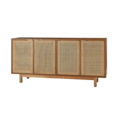 the sideboard is made out of wood and rattan