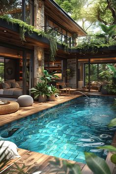 19 Unique Pool Design Ideas For Your Dream Backyard Infinity Pool Design Ideas, Indoor Pools In Houses, Fancy Pools, House With Pool And Garden, Outdoor Pool Ideas, Bohemian Pool, Oasis Home