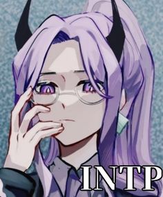 an anime character with purple hair and horns