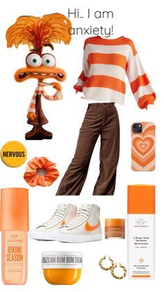 an orange and white outfit is featured in this image